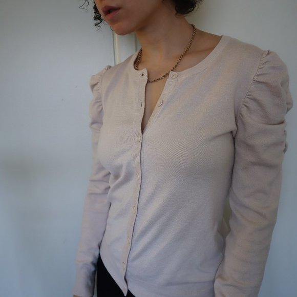 GRACE ELEMENTS Puff Sleeve Cardigan Cream Small - Picture 2 of 9